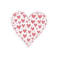 Large hand-drawn heart filled with smaller pink hearts, simple line art on white background, symbolizing love and affection vector