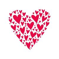 Heart shape formed by multiple red hearts of various sizes on a clean white background, symbolizing love and affection vector