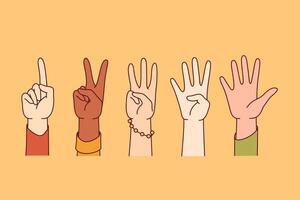 People hands show numbers from one to five, assessing quality of services received vector