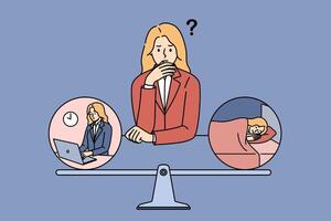 Workaholic woman thought about balance between sleep and work, due to chronic workaholism vector