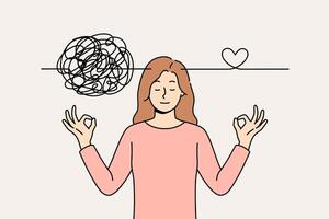 Woman meditates and demonstrates ability to maintain balance and clear head chaos vector