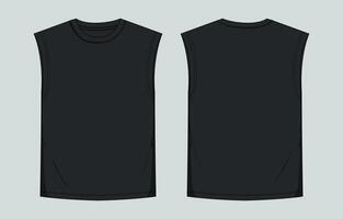 Two black tank tops with front and back views vector