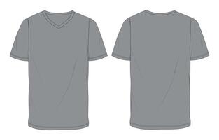 A gray t - shirt with a v - neck and side view vector