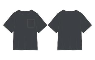 A black t - shirt with a pocket on the front and back vector