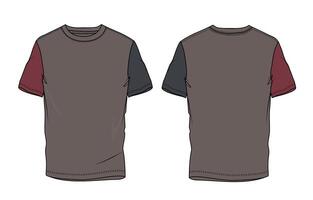 A gray t - shirt with red and black color blocks vector