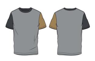 A gray t - shirt with a black and tan color block vector