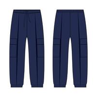 A pair of navy cargo pants with pockets vector