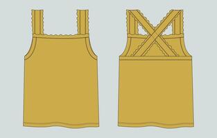 The dress is made of yellow fabric and has a cross - over strap vector