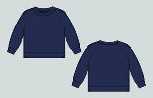 Sweatshirt template, navy blue, long sleeve, front and back view vector