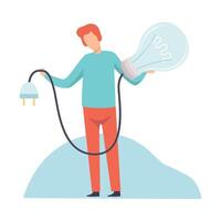 Businessman Switching on Light Bulb, Brainstorming, Innovation, Creativie Thinking Concept Illustration vector