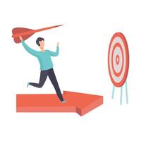 Businessman Running Along Red Arrow Graph to Achieve Target, Man with Red Dart, Achievement of Goal Illustration vector