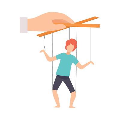 Male Marionette on Ropes Controlled by Hand, Manipulation of People Concept Illustration
