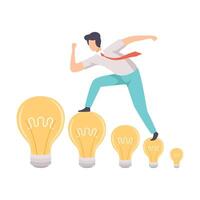 Man Walking on Light Bulbs Searching for Creative Ideas, Brainstorming, Innovation, Creative Thinking Illustration vector