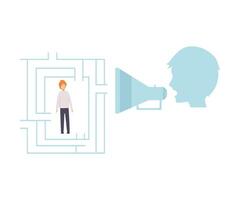 Controlled Businessman Trying to Orient Himself in Labyrinth and fnd Exit, Manipulation of People Concept Illustration vector