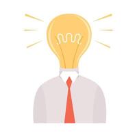 Businessman with Glowing Bright Bulb Instead of Head, Man Having Good Idea, Brainstorming, Innovation, Creativity Concept Illustration vector