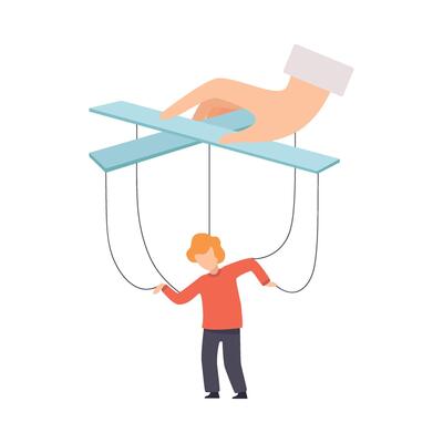 Boy Marionette on Ropes Controlled by Mothers Hand, Manipulation of People Concept Illustration
