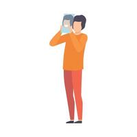 Young Man Hiding Real Emotion Behind Happy Mood Mask Illustration vector