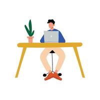 Businessman or Office Worker Sitting at Desk and Working on Laptop Computer Illustration vector