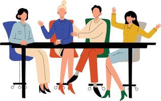 Business People Sitting at Desk and Discussing Project, Brainstorming, Teamwork, Colleagues Working Together in Office, Communication Between Coworkers Illustration vector