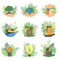 Ecological Environmental Problems and Alternative and Renewable Energy Resources Set, Ecology Concept Illustration vector