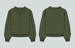 A green sweater with a v - neck and long sleeves vector