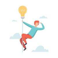 Man Flying Light Bulb Searching for Creative Ideas, Brainstorming, Innovation, Creative Thinking Illustration vector