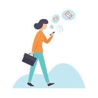 Businesswoman Chatting Using Smartphone, Woman Communicating Via Internet with Mobile Device, Social Networking Illustration vector