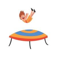 Happy Boy Jumping on Trampoline, Smiling Little Kid Bouncing and Having Fun on Trampoline Cartoon Illustration vector