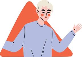 Young Man Looking Out of Red Triangular Window Illustration vector