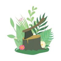 Felled Tree or Stump and Ax, Deforestation, Ecological Problem Illustration vector