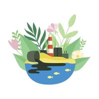 Nature Pollution Factory, Toxic Waste Dump, Ecological Problem, Environmental Pollution Illustration vector