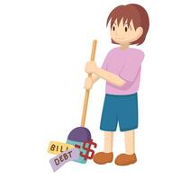 girl sweeping his debt and bill Financial Freedom Illustration vector