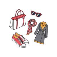 An illustration of a woman's clothing and accessories vector