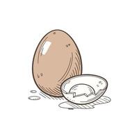 An egg and a broken shell are shown in a sketch vector