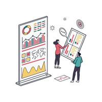 People are looking at graphs and charts on a screen vector