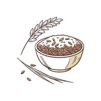 Rice and wheat in a bowl with a stalk of wheat vector
