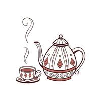 A teapot and cup with steam on a white background vector