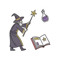 A wizard holding a wand and a book vector
