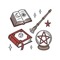 Magic wand, book, and pentagram vector