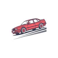A red car is driving on a white background vector
