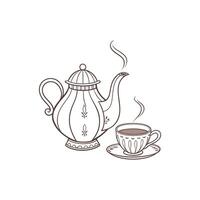 A teapot and cup of tea on a white background vector
