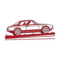A red and white car is shown in the middle of a white background vector