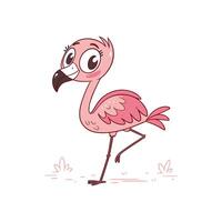 A cartoon flamingo walking on the ground vector