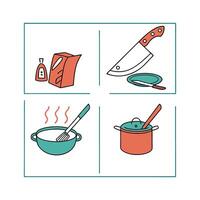 Four different icons of cooking utensils and food vector