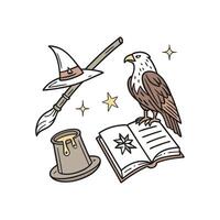 An eagle, hat, book and broom are on a white background vector