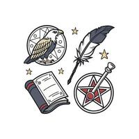 A set of symbols including an eagle, book, and feather vector