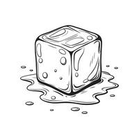 Ice cube with liquid on it in a doodle style vector