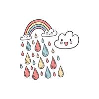 Rainbow and clouds with rain drops illustration vector