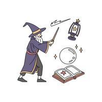 A wizard is holding a wand and a book vector