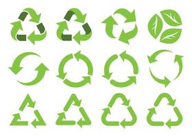 Collection of recycling and rotation arrow symbols. Recycle icons. Recycling arrows. Green icons for packaging, recycling. Ecology, environmentally friendly, environmental management symbols. vector